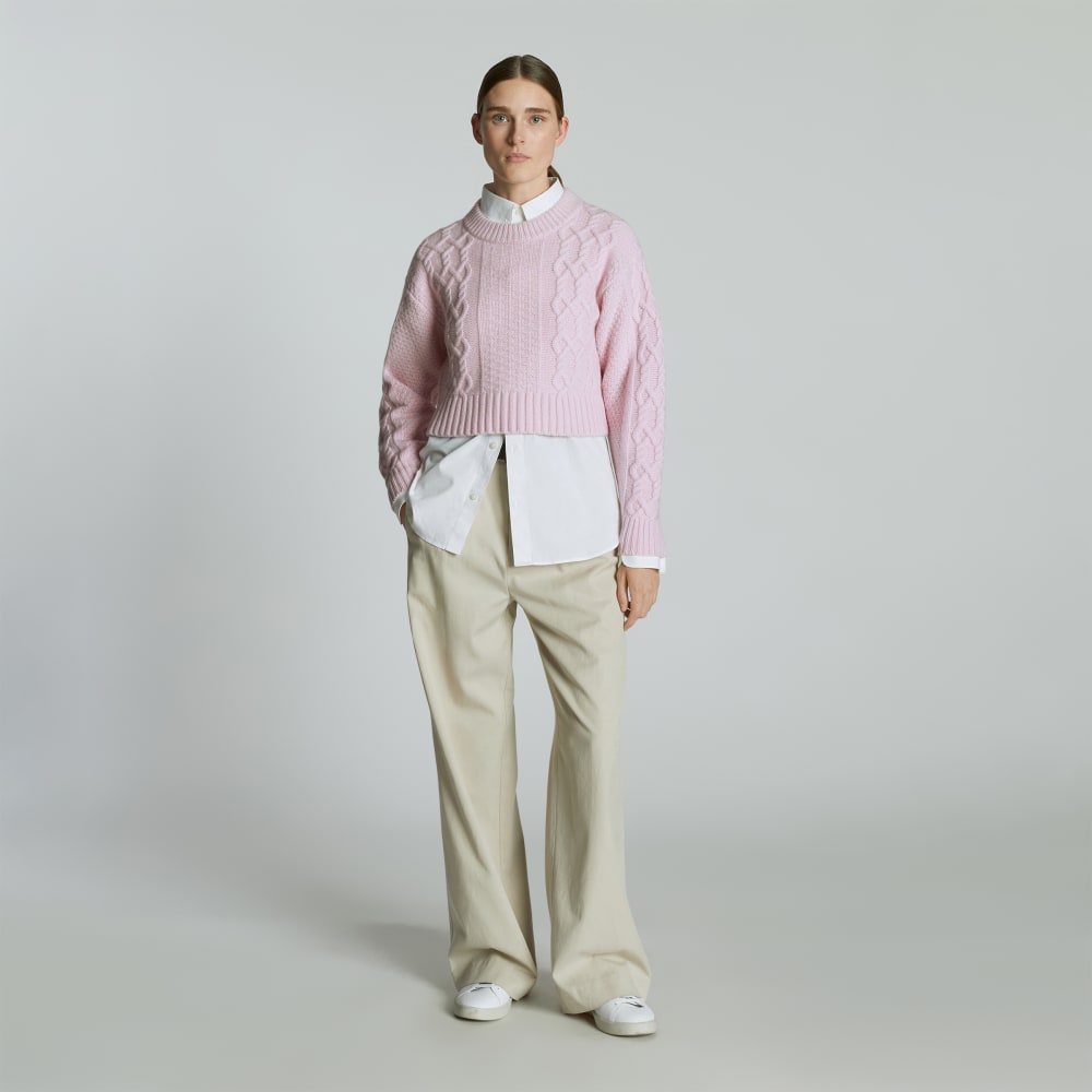 The Felted Merino Cropped Cable Sweater | Light Lilac