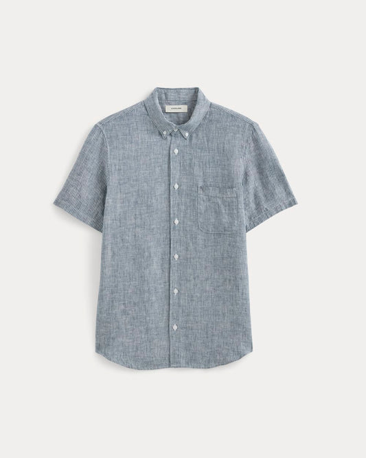 The Classic Short-Sleeve Shirt in Linen | White / Blue