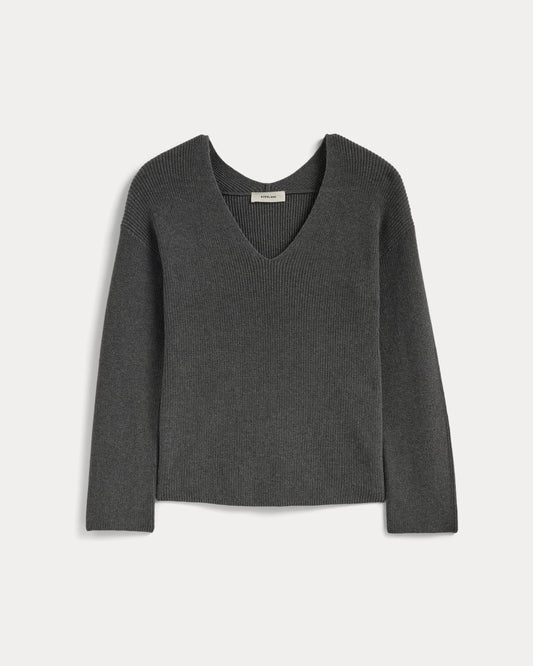 The Slouchy V-Neck in Everyday Cotton | Heathered Charcoal