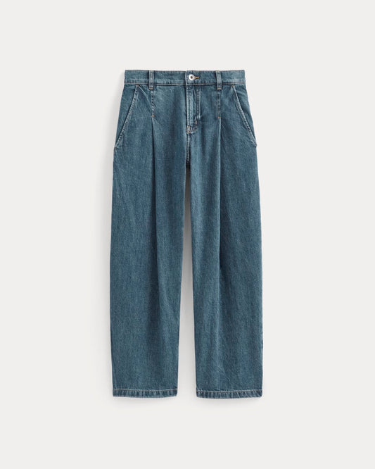 The High Rise Pleated Jean | Mid Indigo