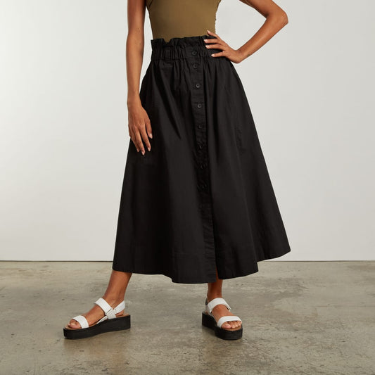 The Easy Button-Front Skirt | Black