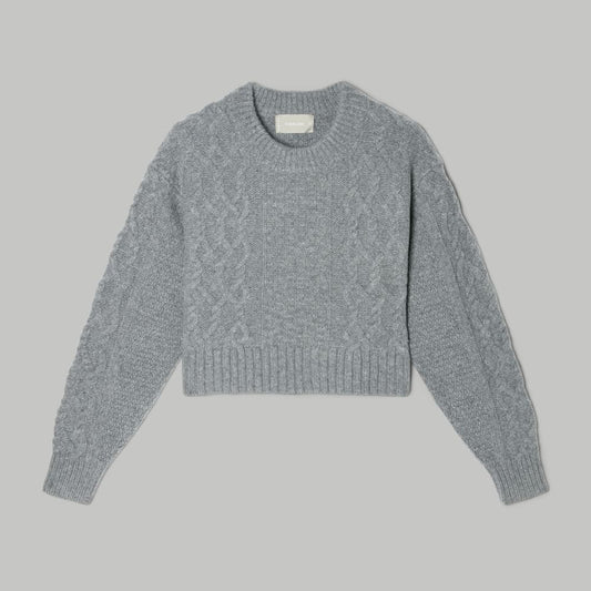 The Felted Merino Cropped Cable Sweater | Heathered Mid-Grey