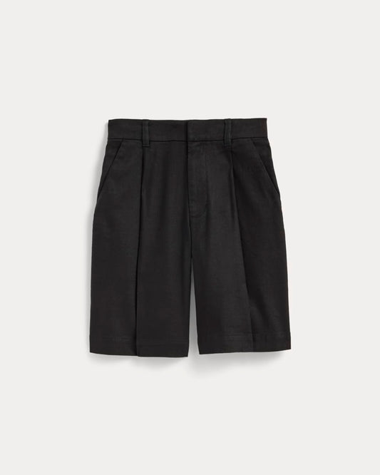 The Pleated Short in Stretch Linen | Black