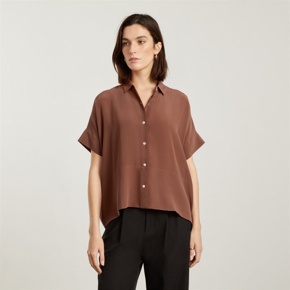 The Boxy Shirt in Washable Silk | Cinnamon