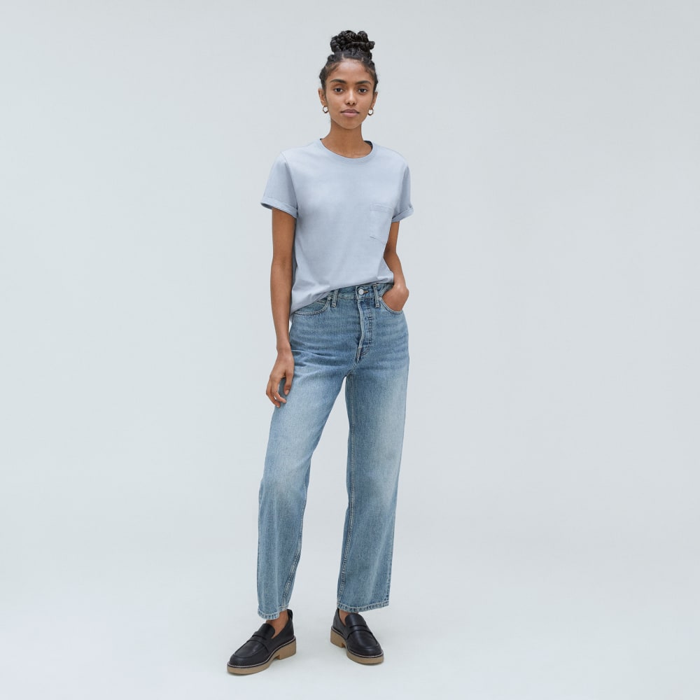 The Box-Cut Tee in Essential Cotton | Mist | Pocket