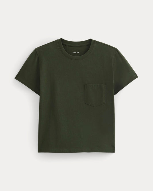The Box-Cut Tee in Essential Cotton | Dark Green | Pocket
