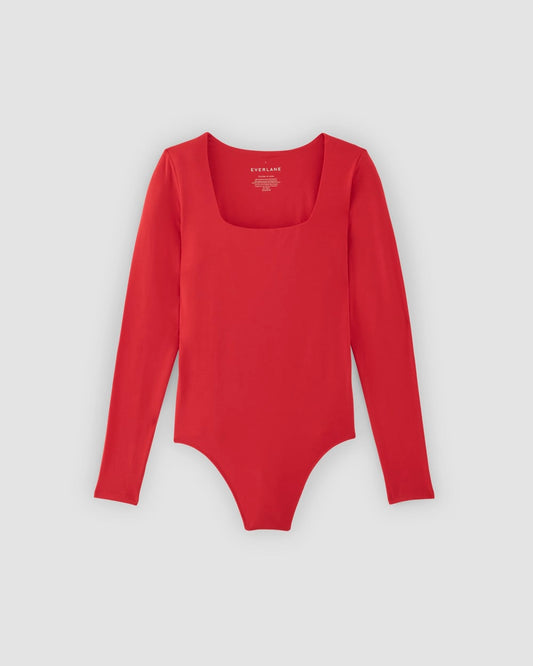 The Long-Sleeve Supima® Square-Neck Bodysuit | Goji Berry | Thong