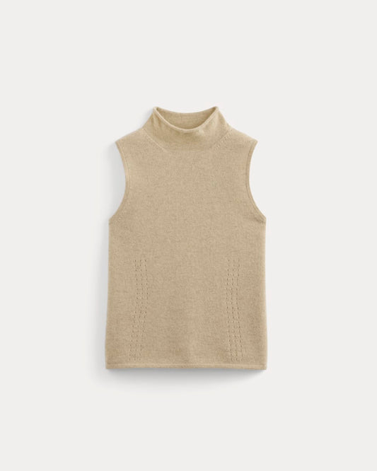 Cashmere Funnel-Neck Tank | Heather Light Camel