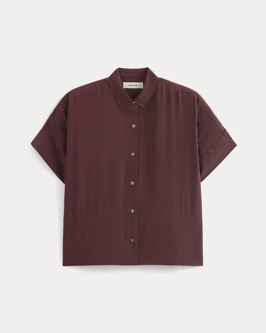 The Boxy Shirt in Washable Silk | Deep Plum