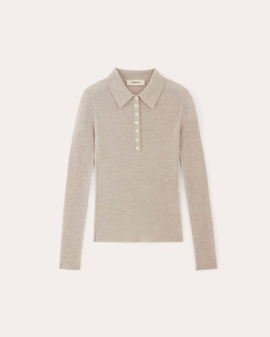 The Polo in Ultrasoft Merino | Heather Oatmeal