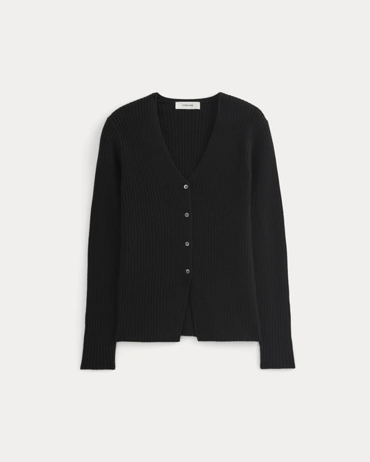 Cashmere Ribbed V-Neck Cardigan | Black