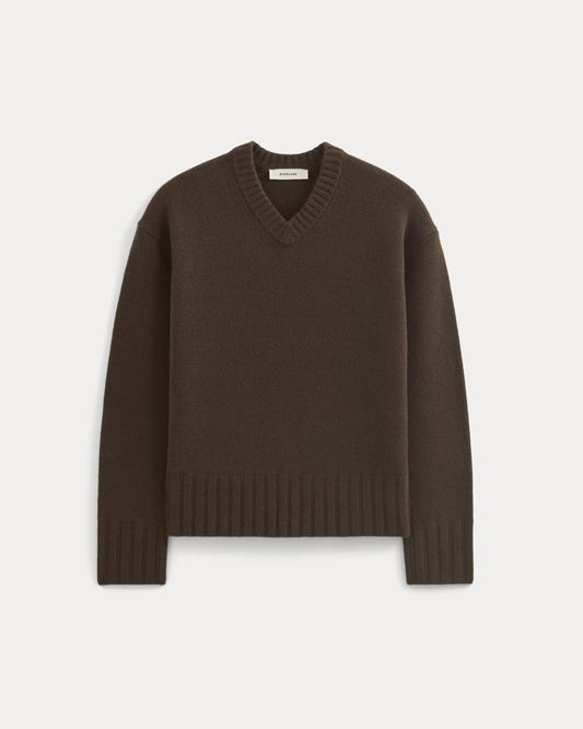 V-Neck Sweater in Extrafine Luxe Merino | Coffee Bean
