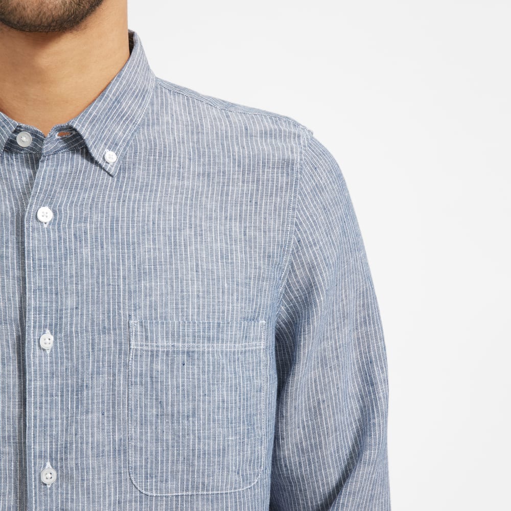 The Classic Shirt in Linen | Blue / White Pinstripe