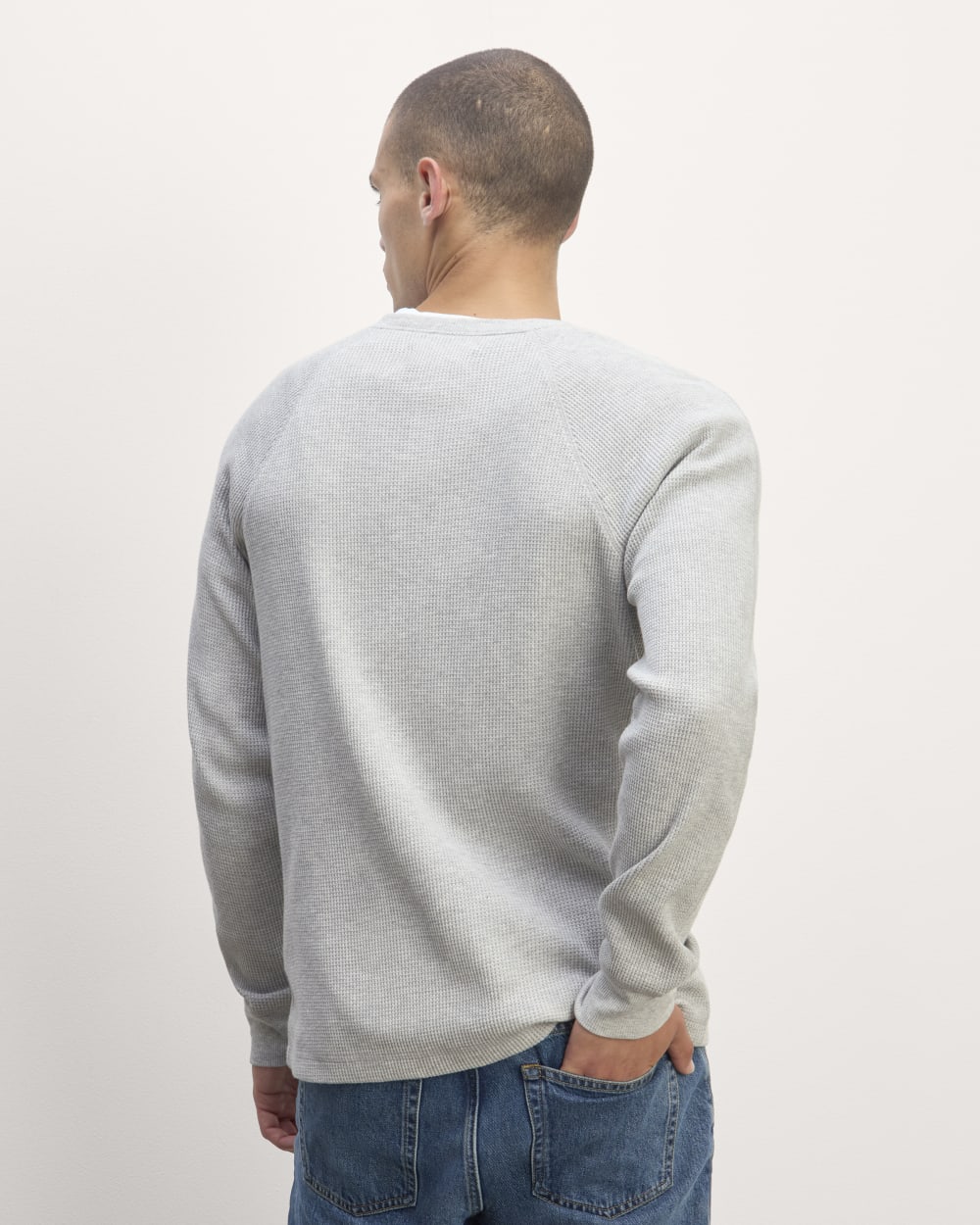 The Waffle Long-Sleeve Henley | Heathered Light Grey