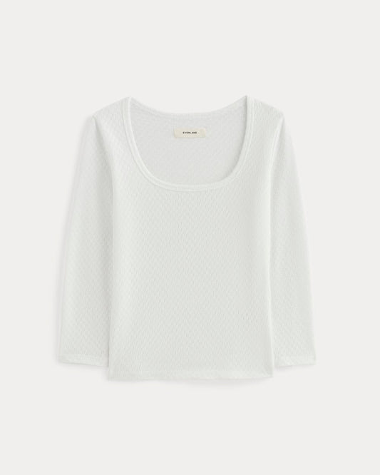 The Pointelle Scoop-Neck Top | White