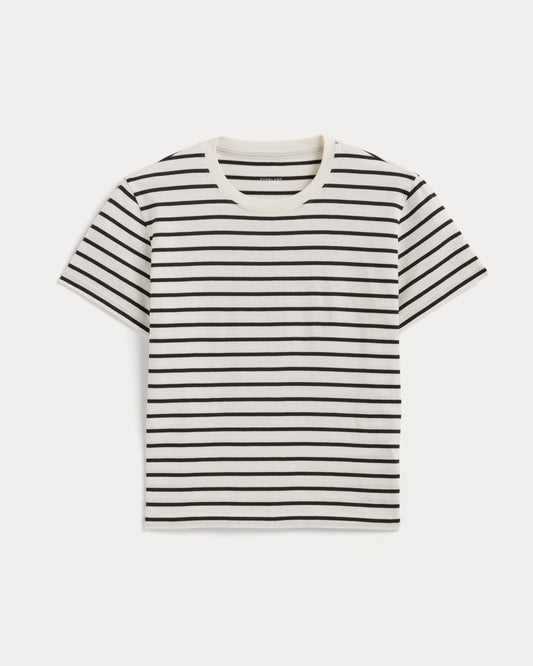 The Box-Cut Tee in Essential Cotton | Bone / Black | No Pocket