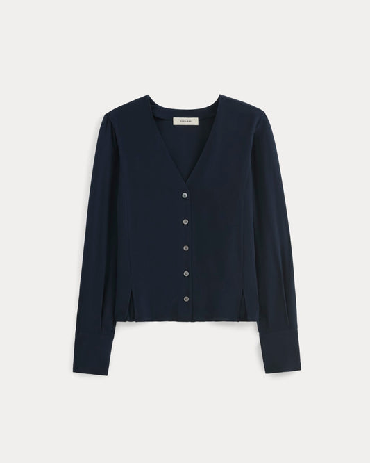 The V-Neck Blouse in Washable Silk | Navy