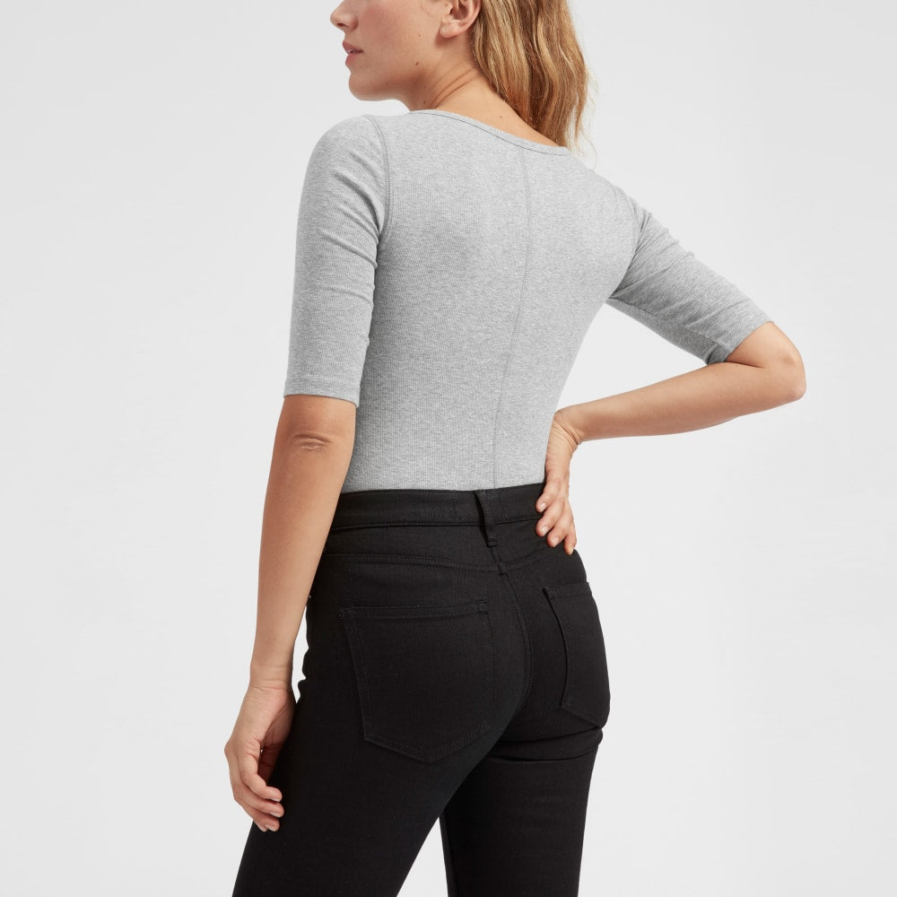 The Luxe Micro-Rib Scoop-Neck Tee | Heathered Grey