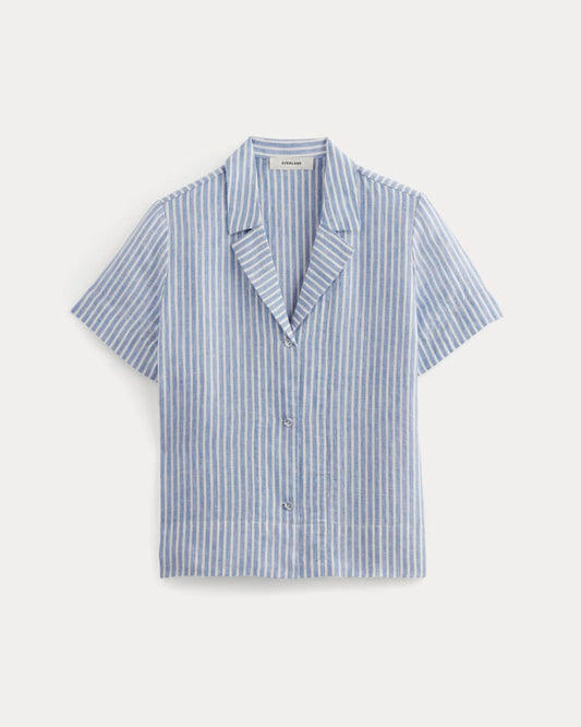 The Notch Shirt in Linen | Bluebell / Bone