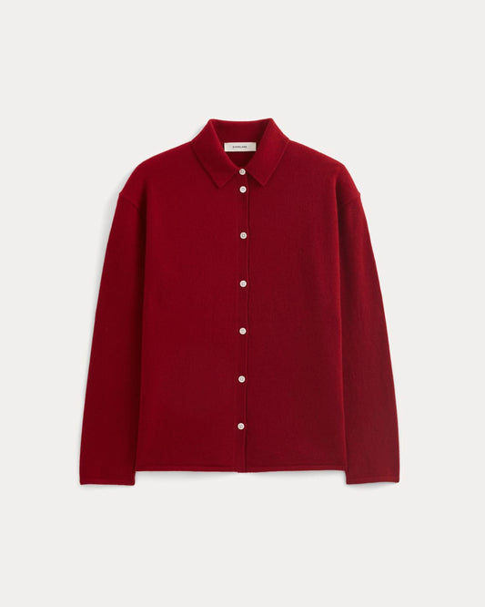 Cashmere Button-Up Shirt | Berry Red