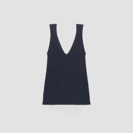 The Ribbed Cotton Double V Top | Navy