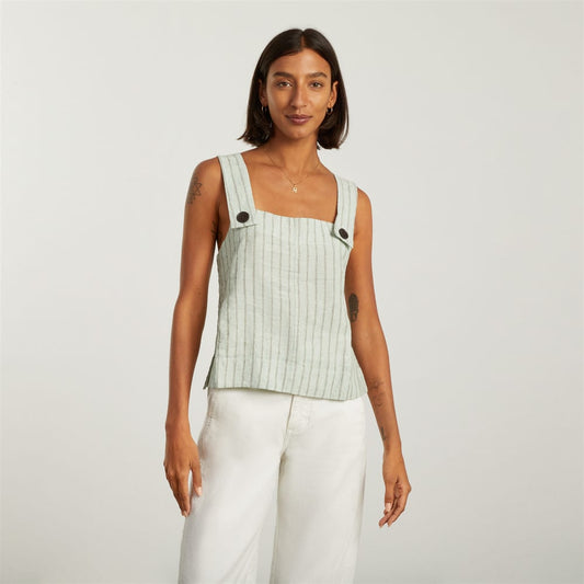 The Apron Linen Tank | Seafoam Pinstripe