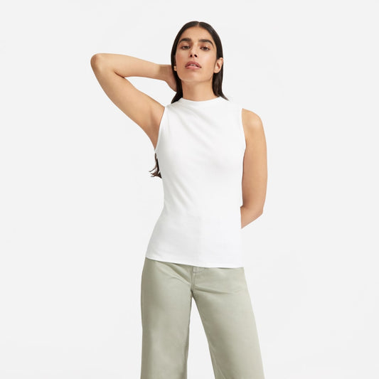 The Pima Micro-Rib Funnel-Neck Tank | White