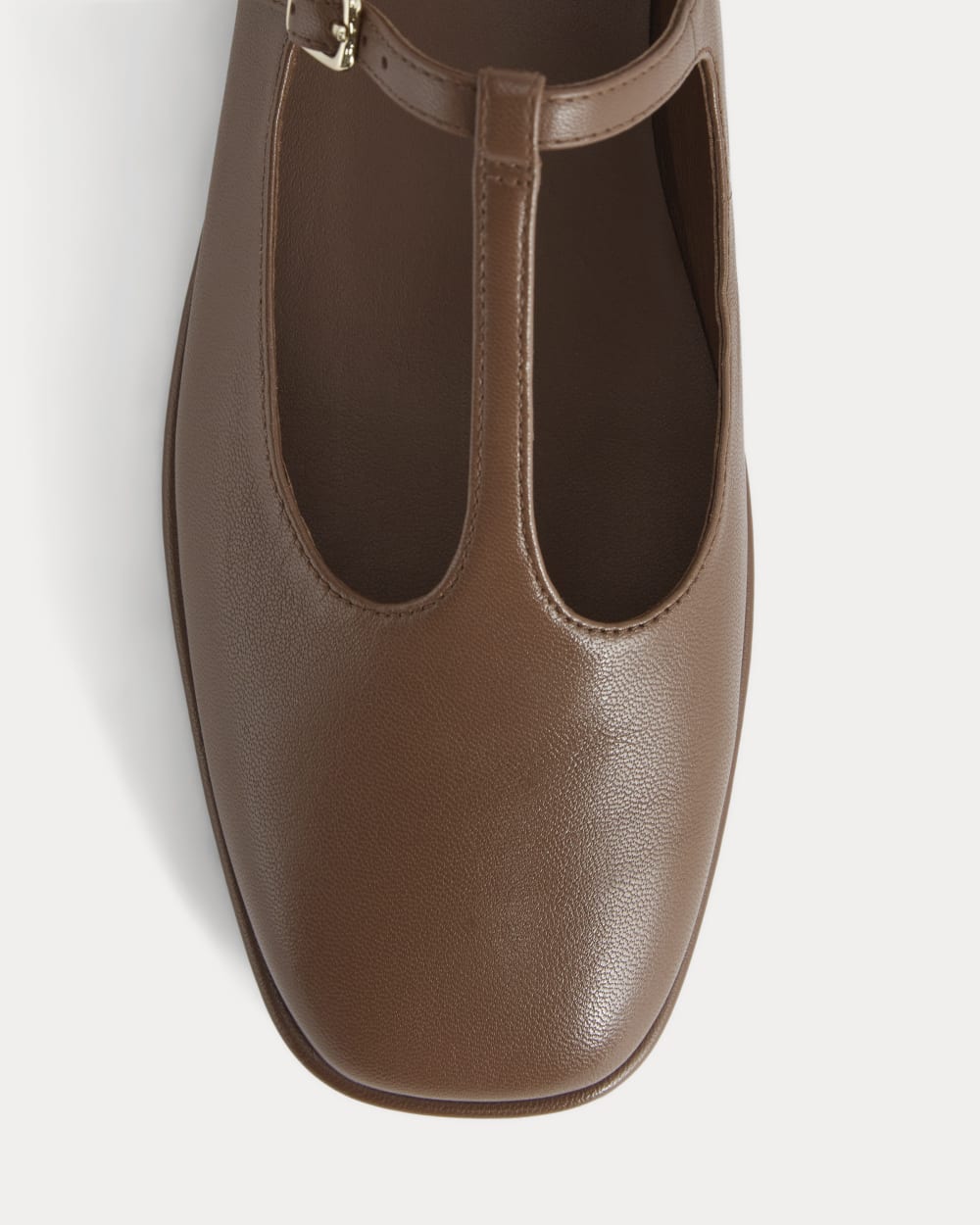 The Leather T-Strap Flat | Rum
