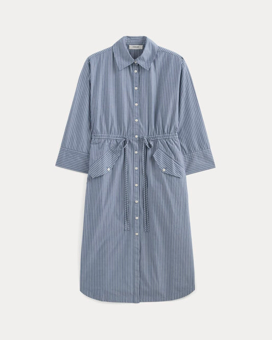 The Drawcord Shirtdress in Ultrasoft Cotton | Mazarine Blue / Optic White