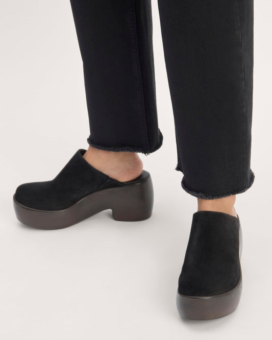 The Wooden Puffa Clog | Black Suede