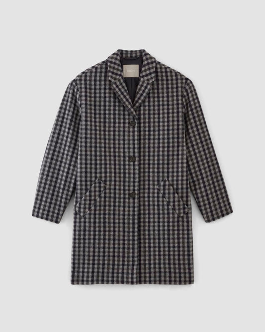The Italian ReWool® Cocoon Coat | Grey / Charcoal / Navy Check