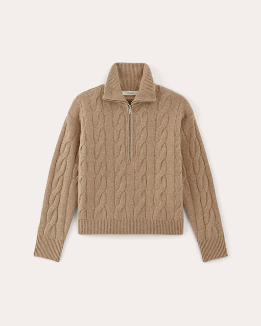 The Cable Half-Zip in Luxe Merino | Oat Melange