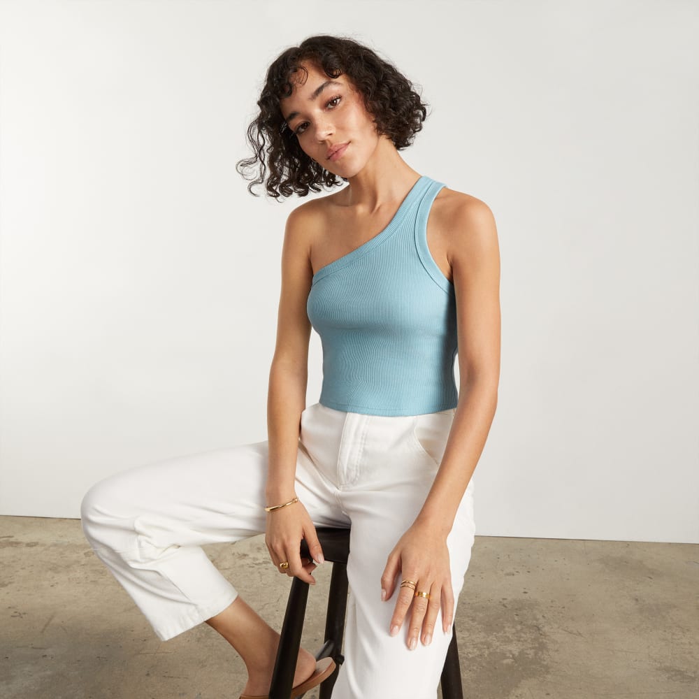 The Ribbed One-Shoulder Tank | Ice Blue