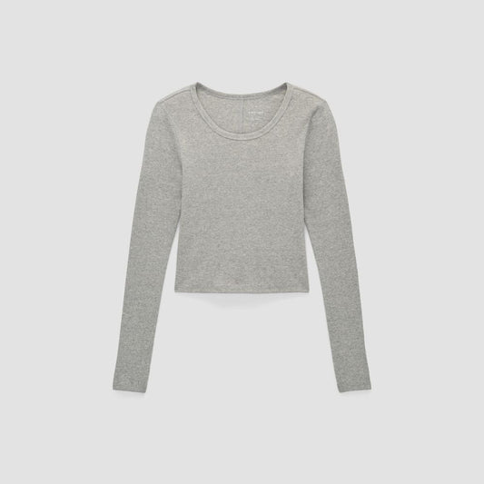 The Supima® Micro Rib Cropped Long-Sleeve Crew | Heathered Grey