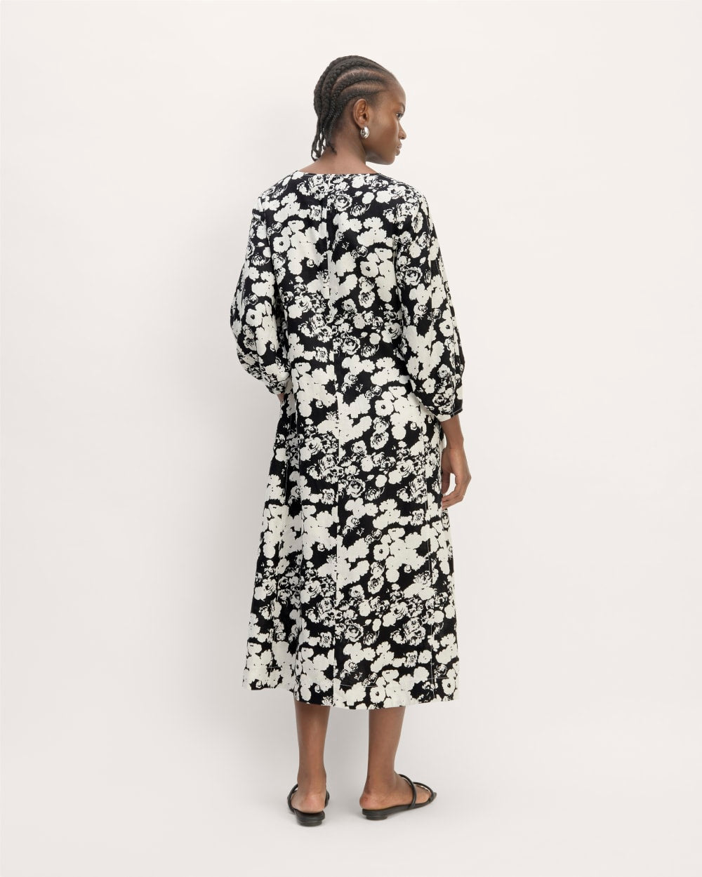 The Linen A-Line Midi Dress | Black / Bone Floral