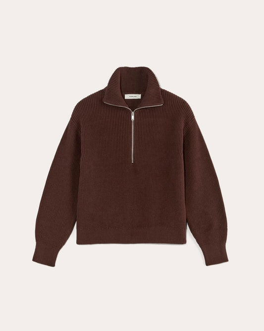 The Half-Zip in Everyday Cotton | Dark Mahogany