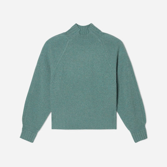 The Cashmere Ribbed Turtleneck | Heathered Dusty Aqua
