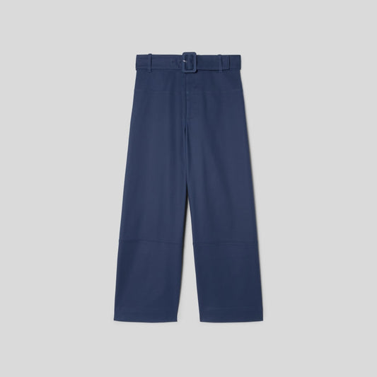 The Structured Cotton Belted Pant | Navy