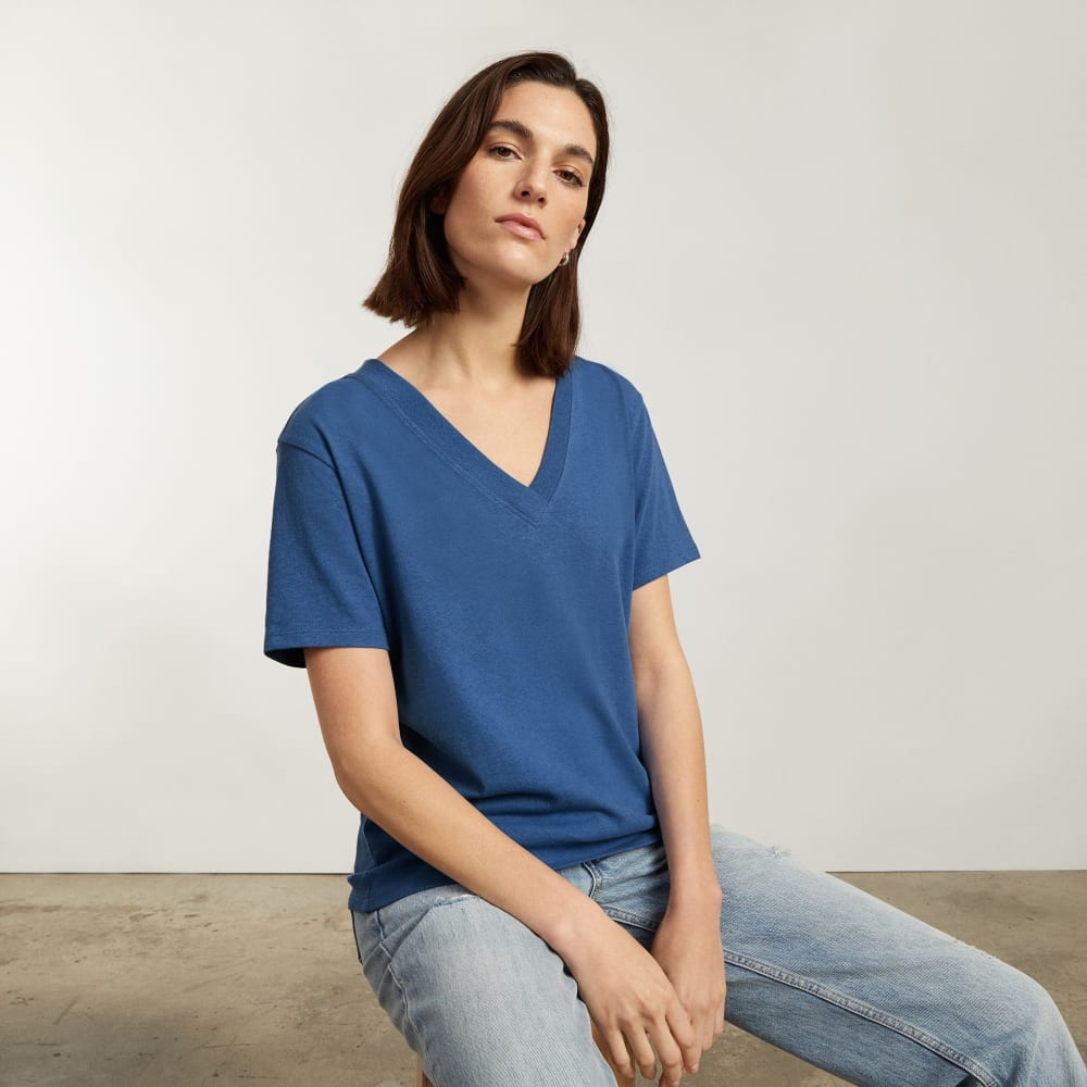 The Vintage V-Neck Hemp Tee | Deep Blue