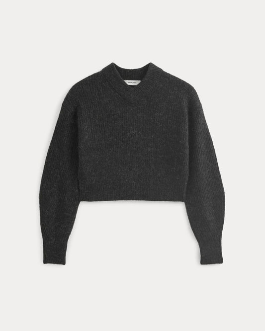 Cropped Cocoon Sweater in Alpaca | Heathered Black