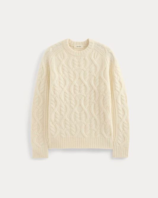 Cable Knit Crew in Luxe Merino | Bone
