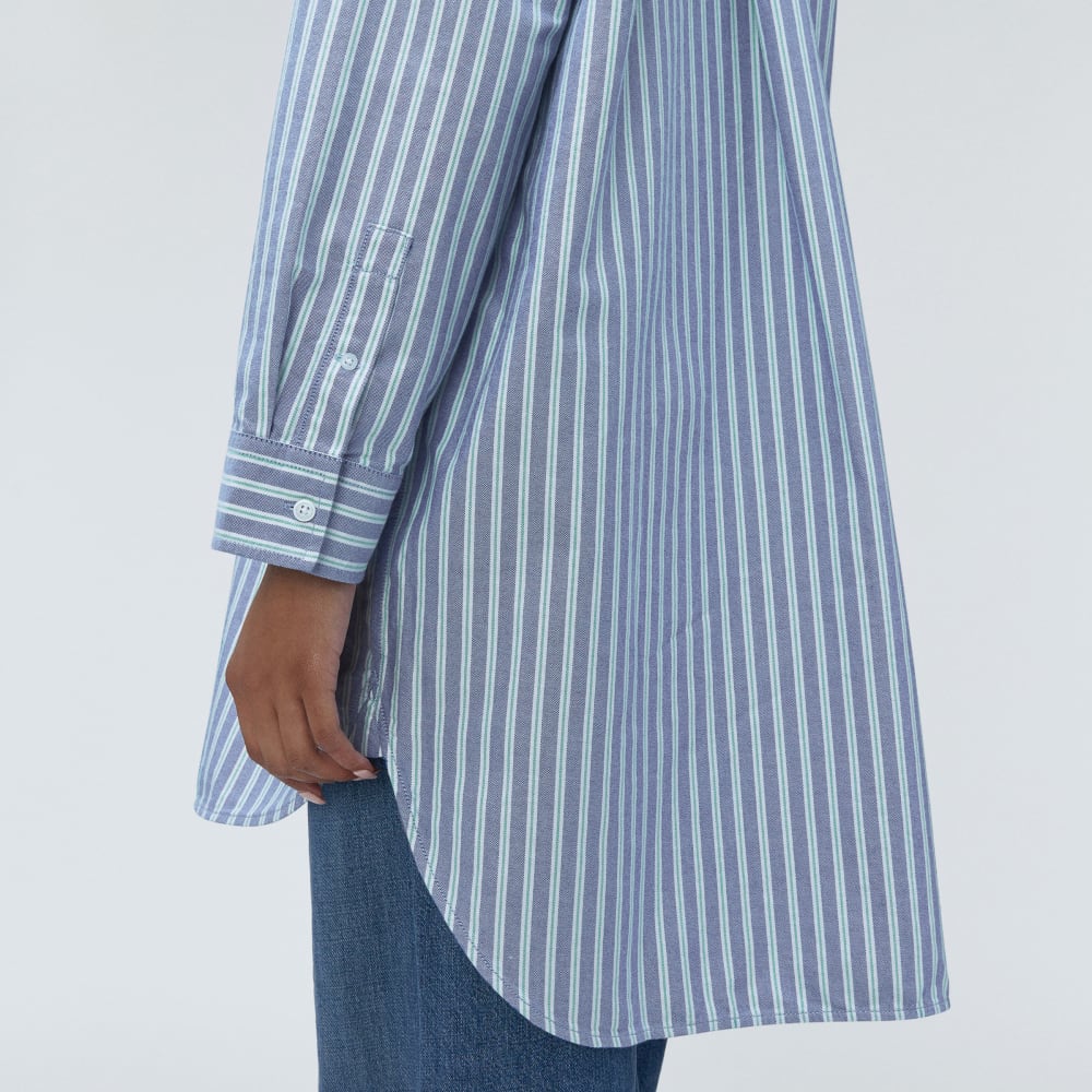 The Way Long Oxford Shirt | Lapis Blue / Bright Jade / Optic White