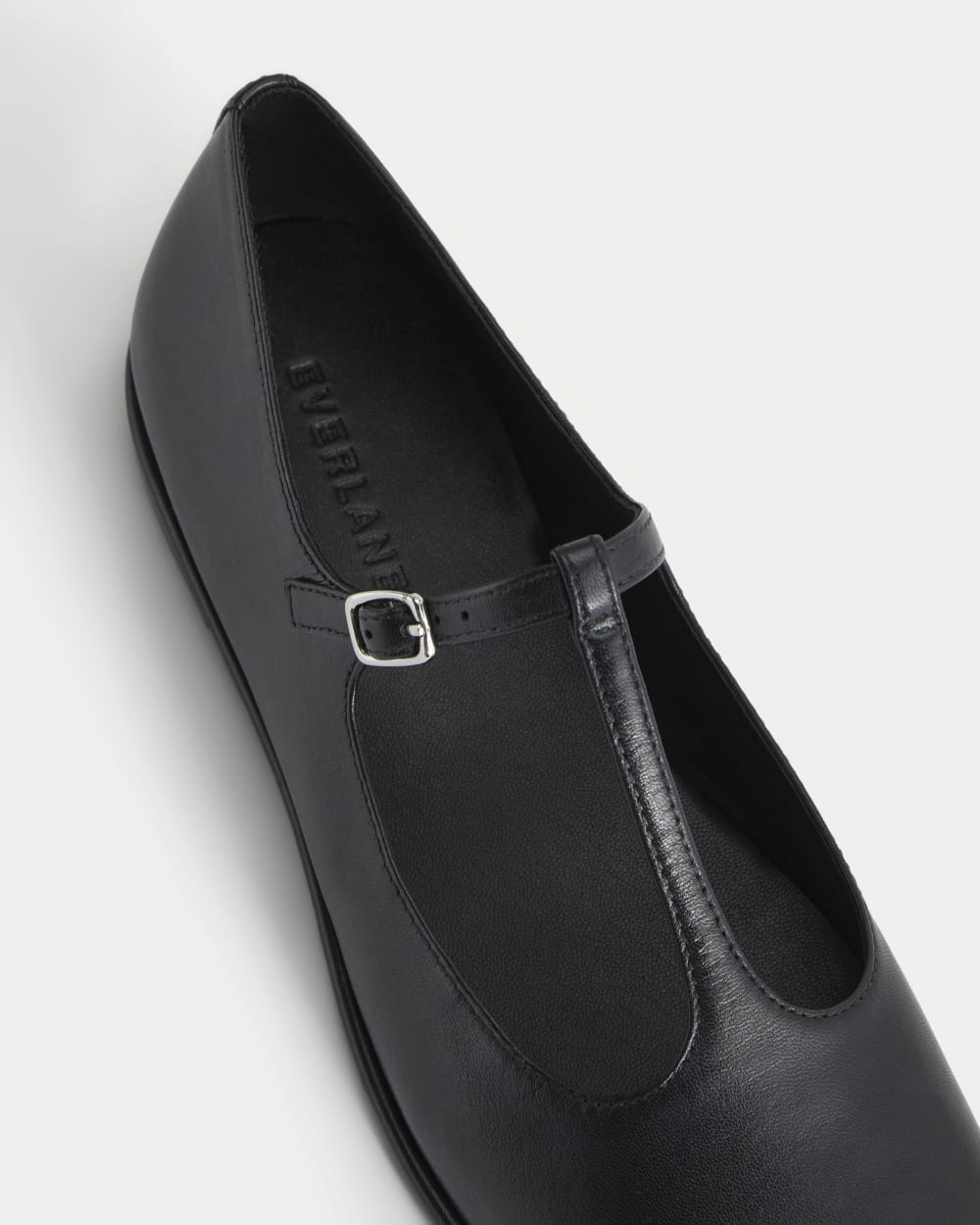 The Leather T-Strap Flat | Black