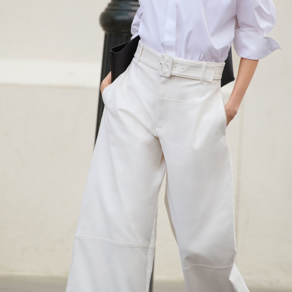 The Structured Cotton Belted Pant | Bone