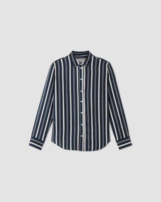 The Satin Relaxed Shirt | Navy / Bone