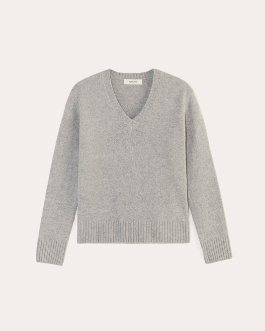The V-Neck Sweater in Plush Cotton | Heathered Grey