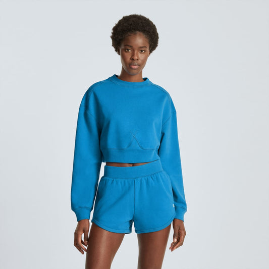 The Organic Cotton Cropped Crew | Horizon Blue