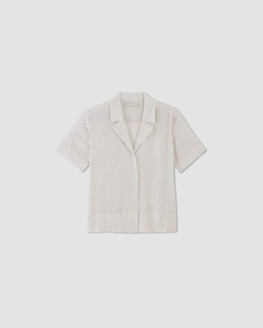 The Notch Shirt in Washable Silk | Bone / Black Polka Dot