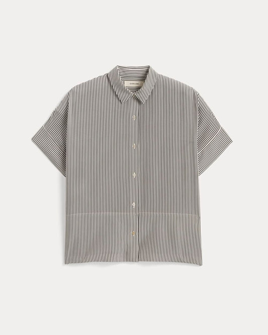 The Boxy Shirt in Washable Silk | Black Micro Stripe