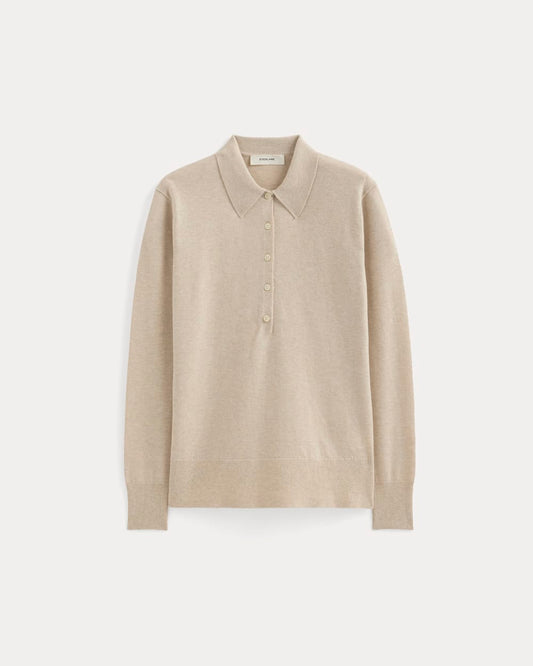 Oversized Polo Sweater in Cotton Merino | Heather Barley